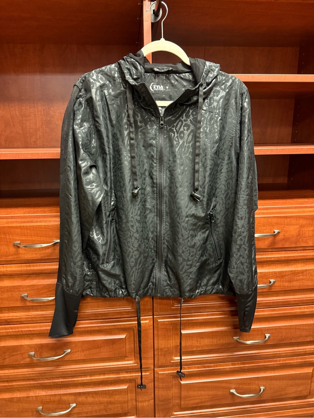 Zyia Black Animal Print Hooded Jacket/Windbreaker